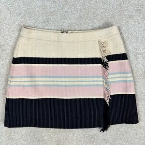 BCBGMAXAZRIA Mallika Striped Fringe Mini Skirt Pink Blue Cream Black Size 2